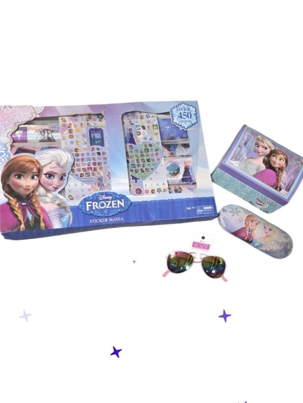 Disney Frozen Lot, Sticker Art Set ,glass Case Sunglasses Jewelry Box